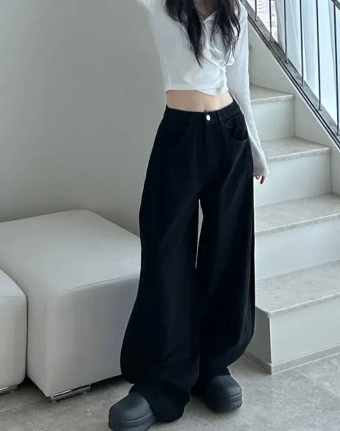 미오 사이드 핀턱 와이드 코튼 팬츠 상품이미지1