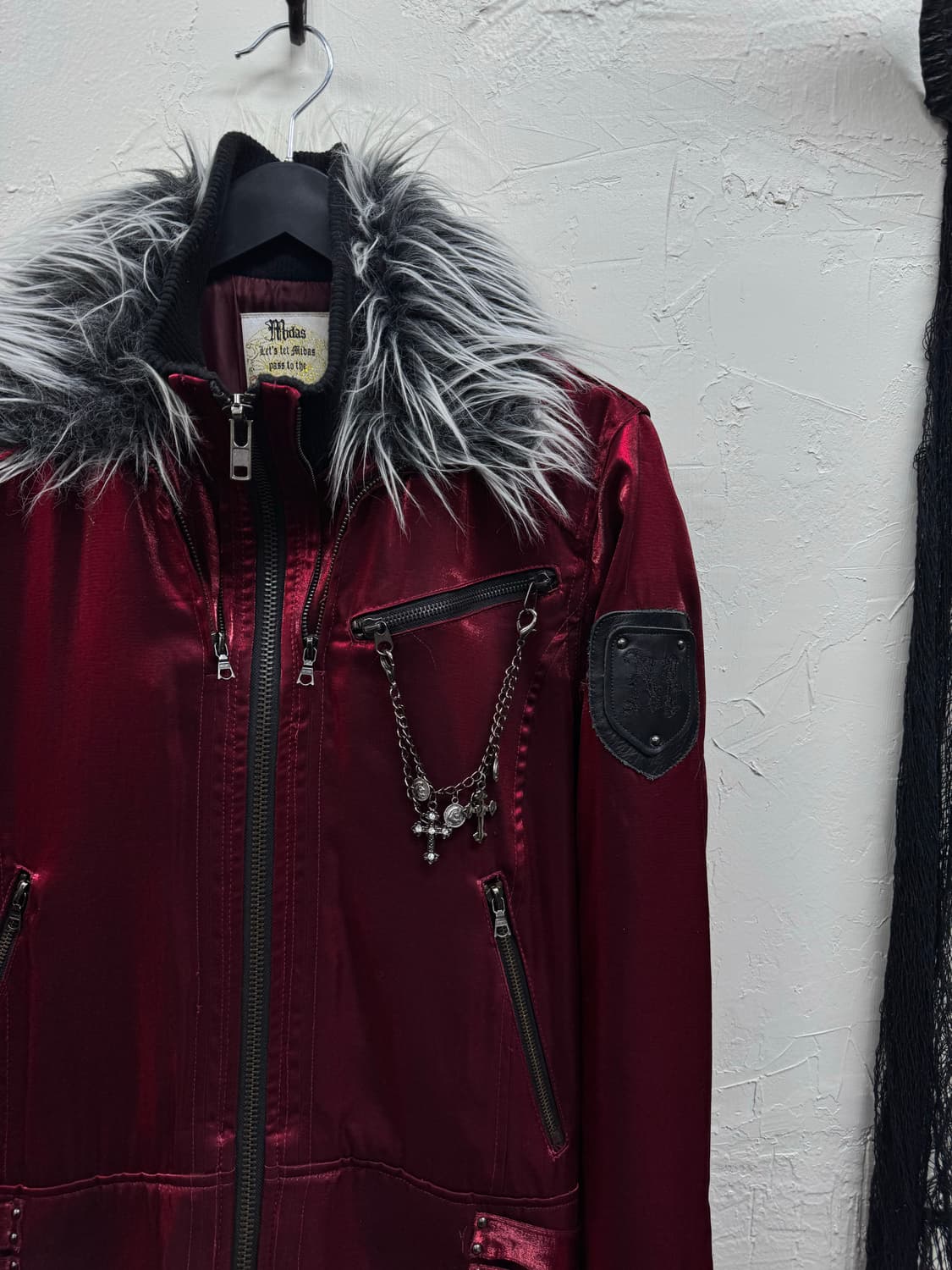 Midas 00s vkei satin red fur jacket 상품이미지7