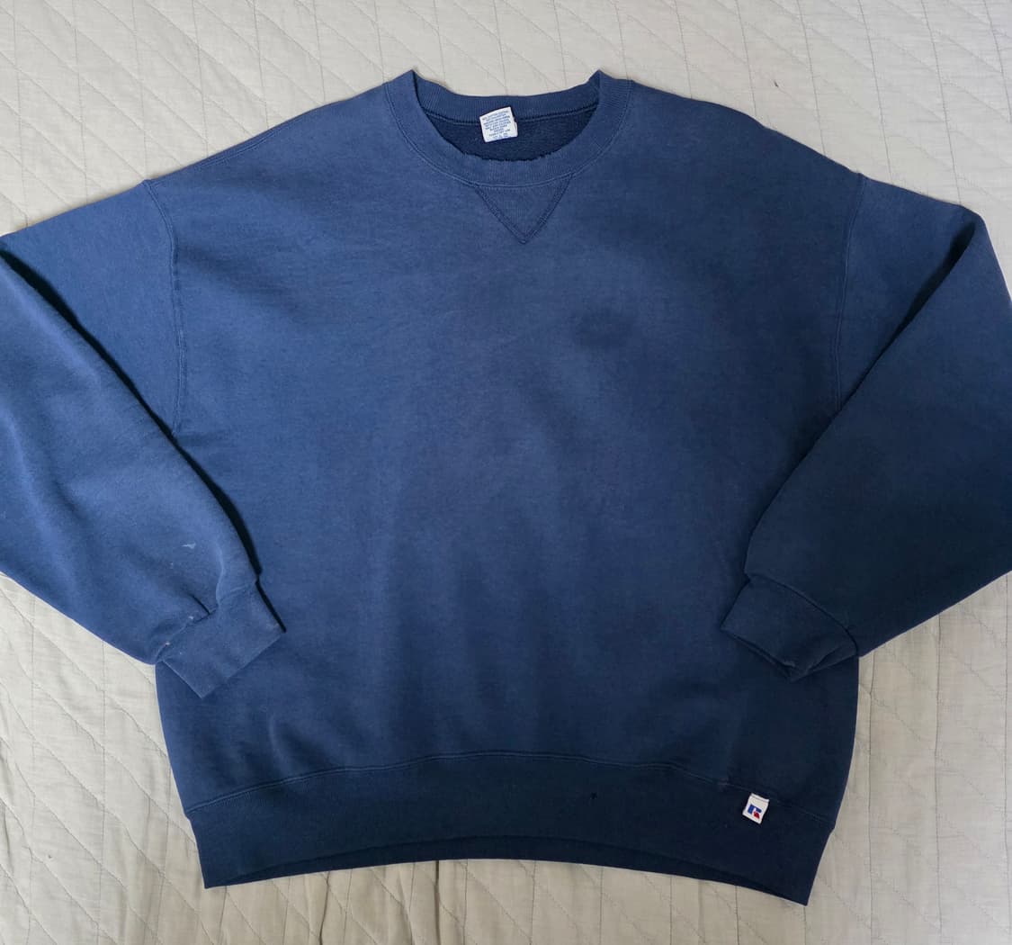 [XL] 90s 빈티지 러셀 네이비 더티 페이드 트래쉬드 맨투맨 스웻 상품이미지1