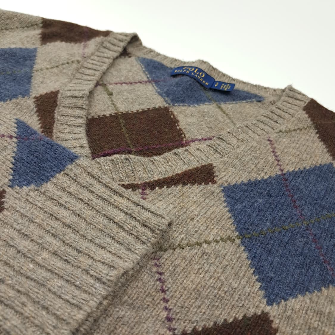 CL999 S 폴로 울알파카 아가일 V넥 니트 스웨터 상품이미지4