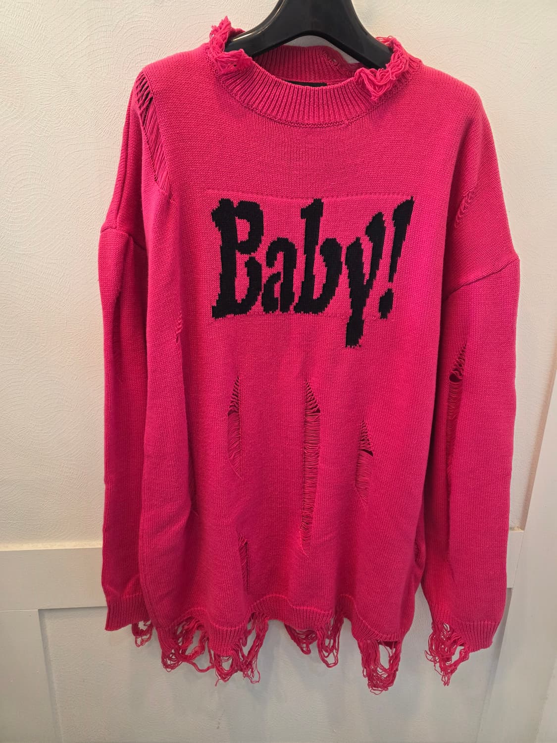 빈티지 펑키 Baby! 박시 핑크색 니트 상품이미지3