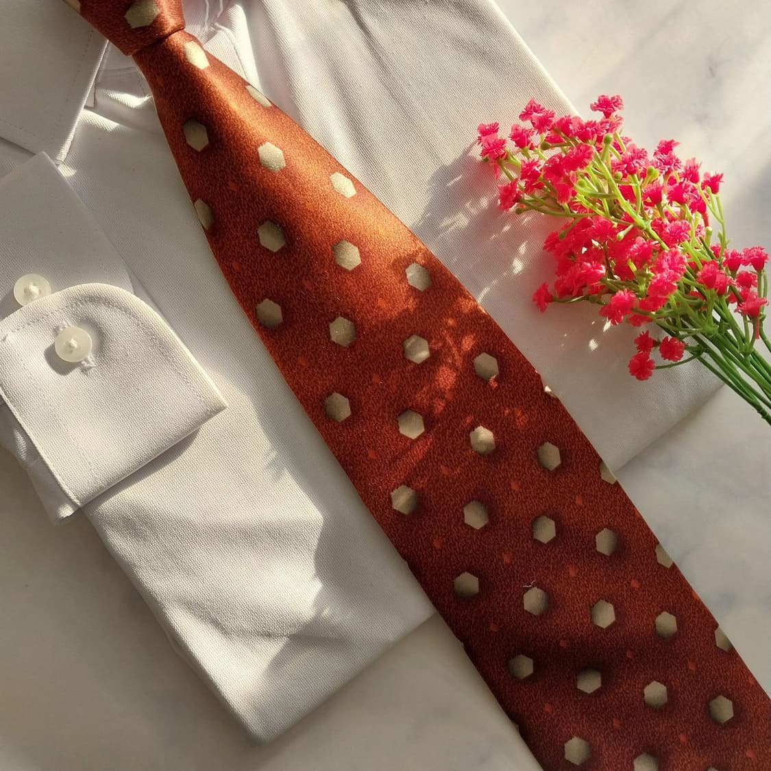 발렌티노 실크 브라운 기하 패턴 넥타이 10.1cm A+등급 K1395
 상품이미지8