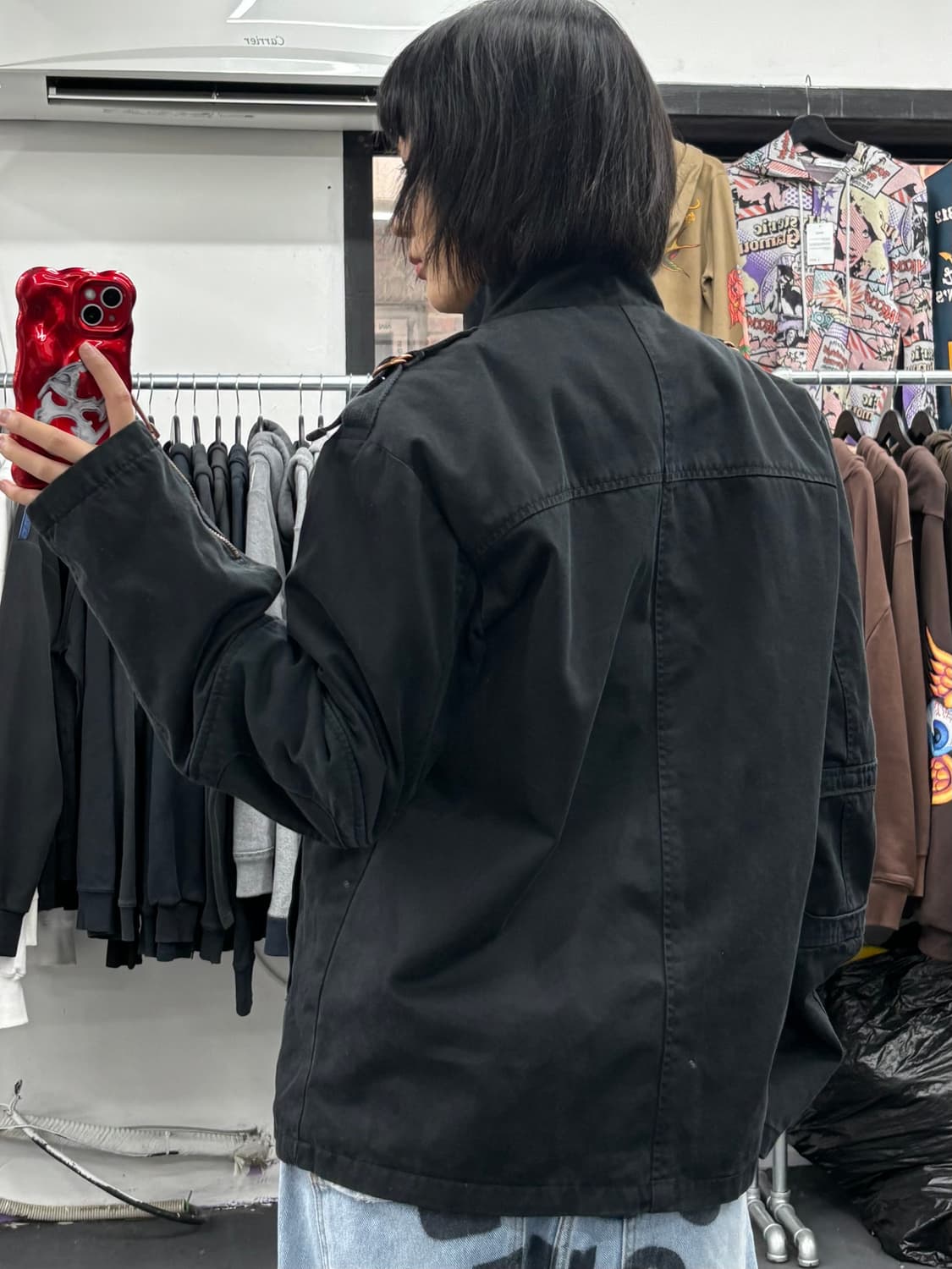 VTG 하이넥 블랙 코튼 자켓 상품이미지5