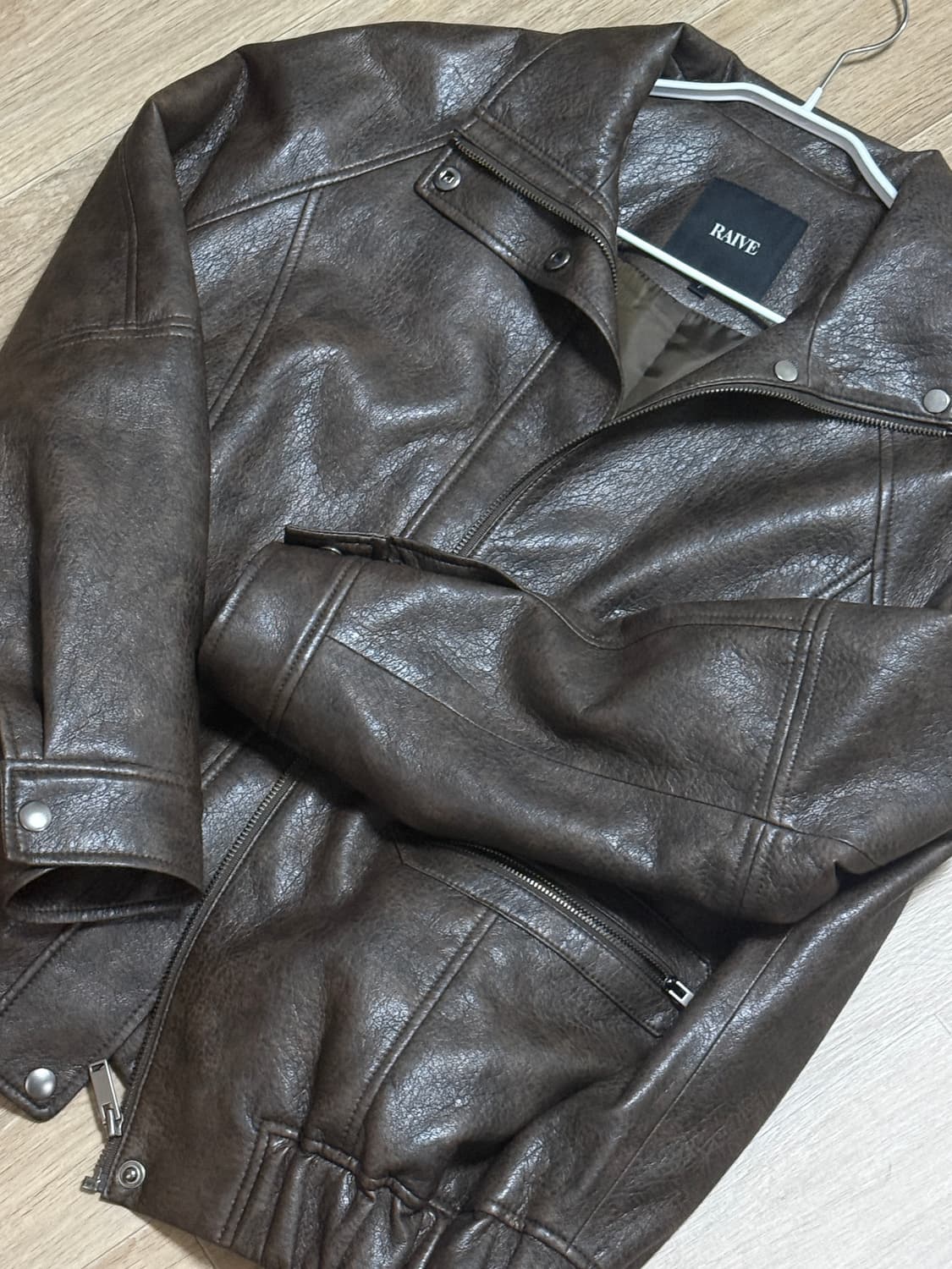 레이브 하이넥 레더자켓 브라운 상품이미지2