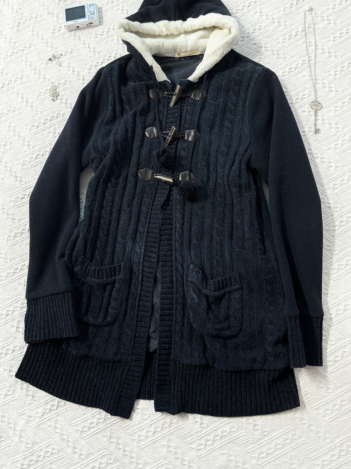  퍼 트리밍 토글 버튼 롱 가디건 상품이미지8