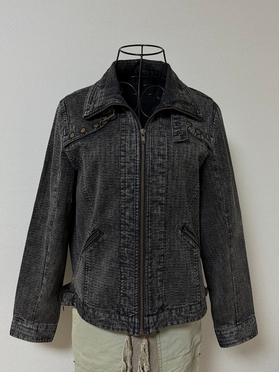 빈티지 워싱 그레이 스터드 집업 자켓 y2k 펑크 상품이미지1