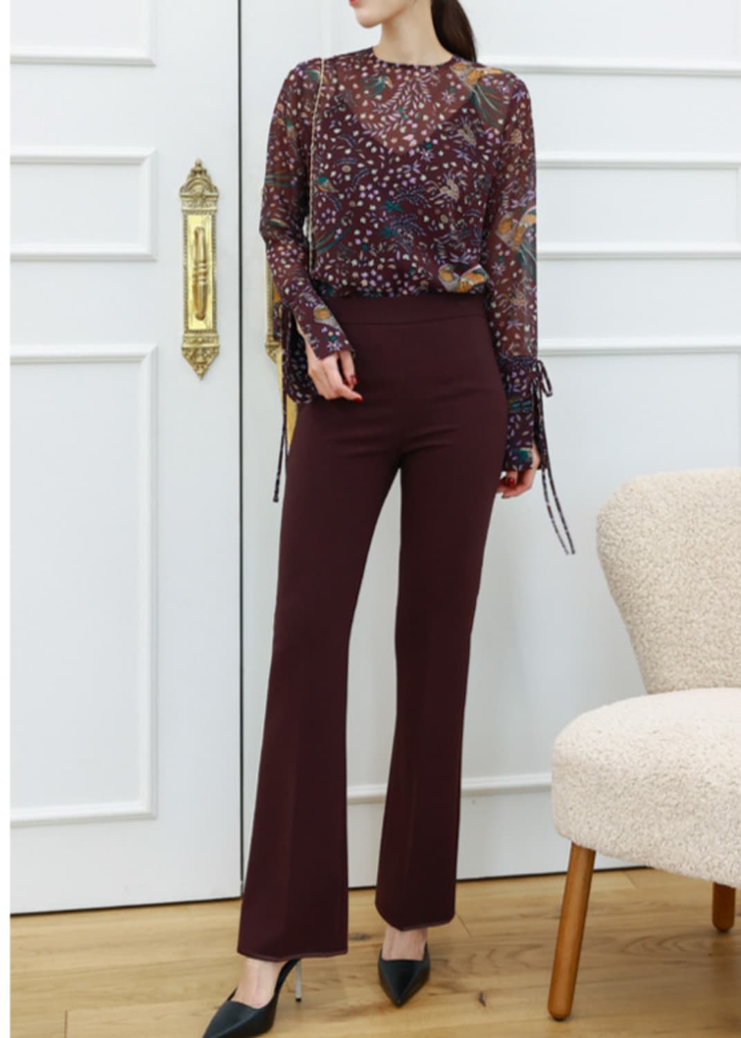 몽또또 쉬폰 커프스 블라우스 새제품 상품이미지5