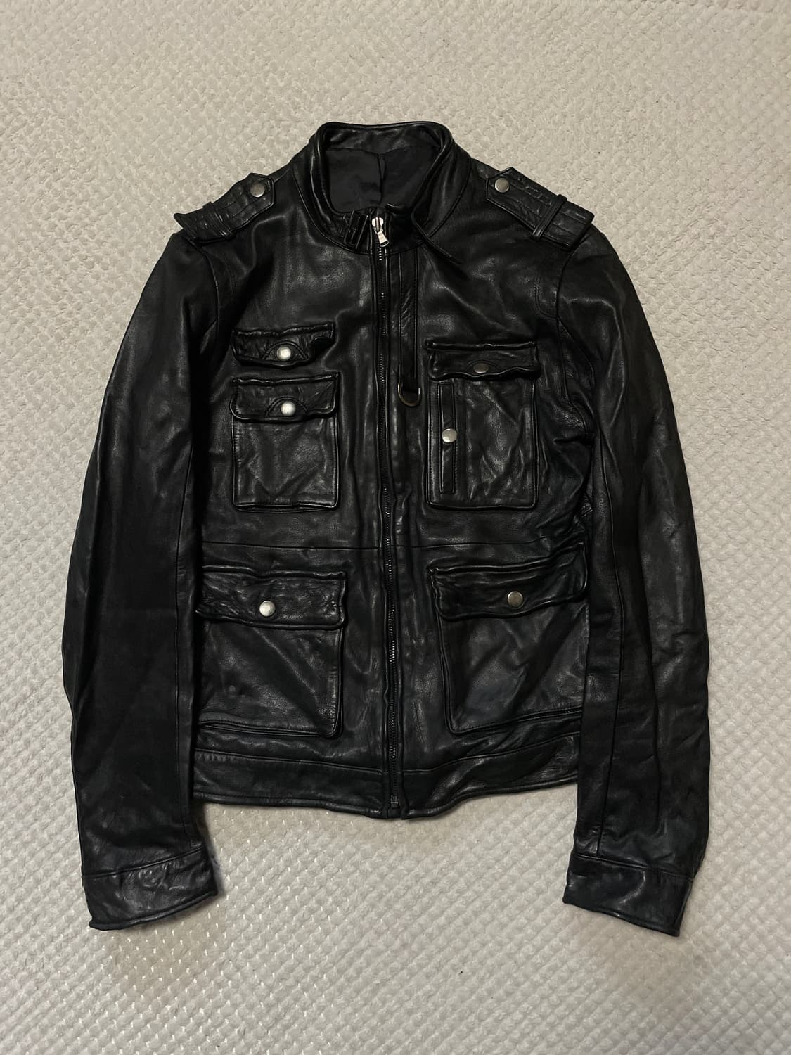 웨스턴 무드 램스킨 양가죽 절개 포켓 레더 자켓  상품이미지1