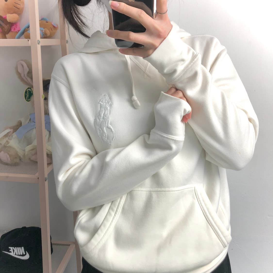 폴로 크림아이보리 정핏 빅로고 후디 상품이미지2