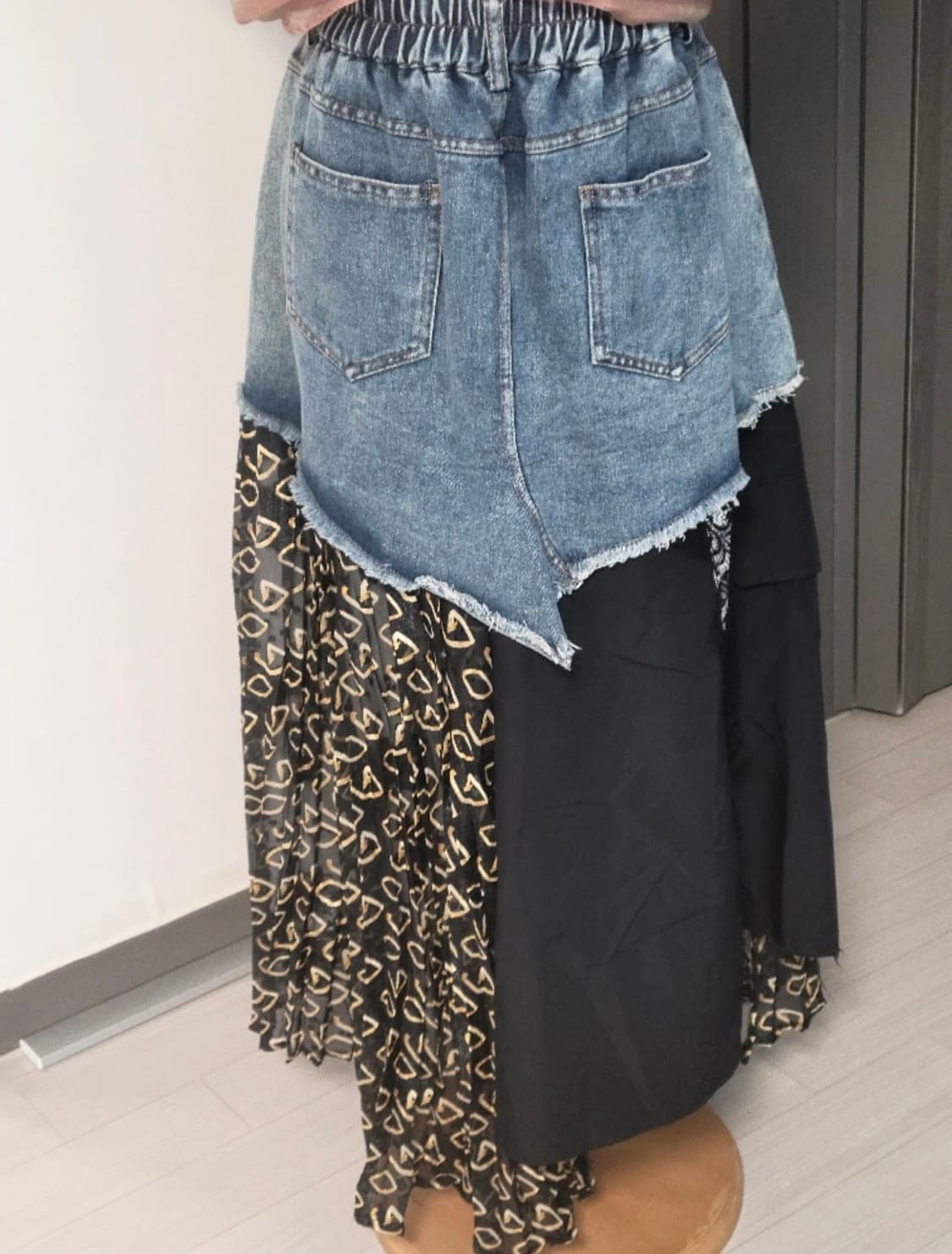 [유니크/레이어드] 데님 패치워크 언밸런스 데님스커트 상품이미지4