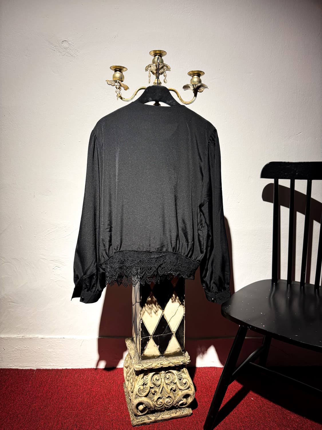 Black Lace Detail No-collar Shirt 상품이미지5