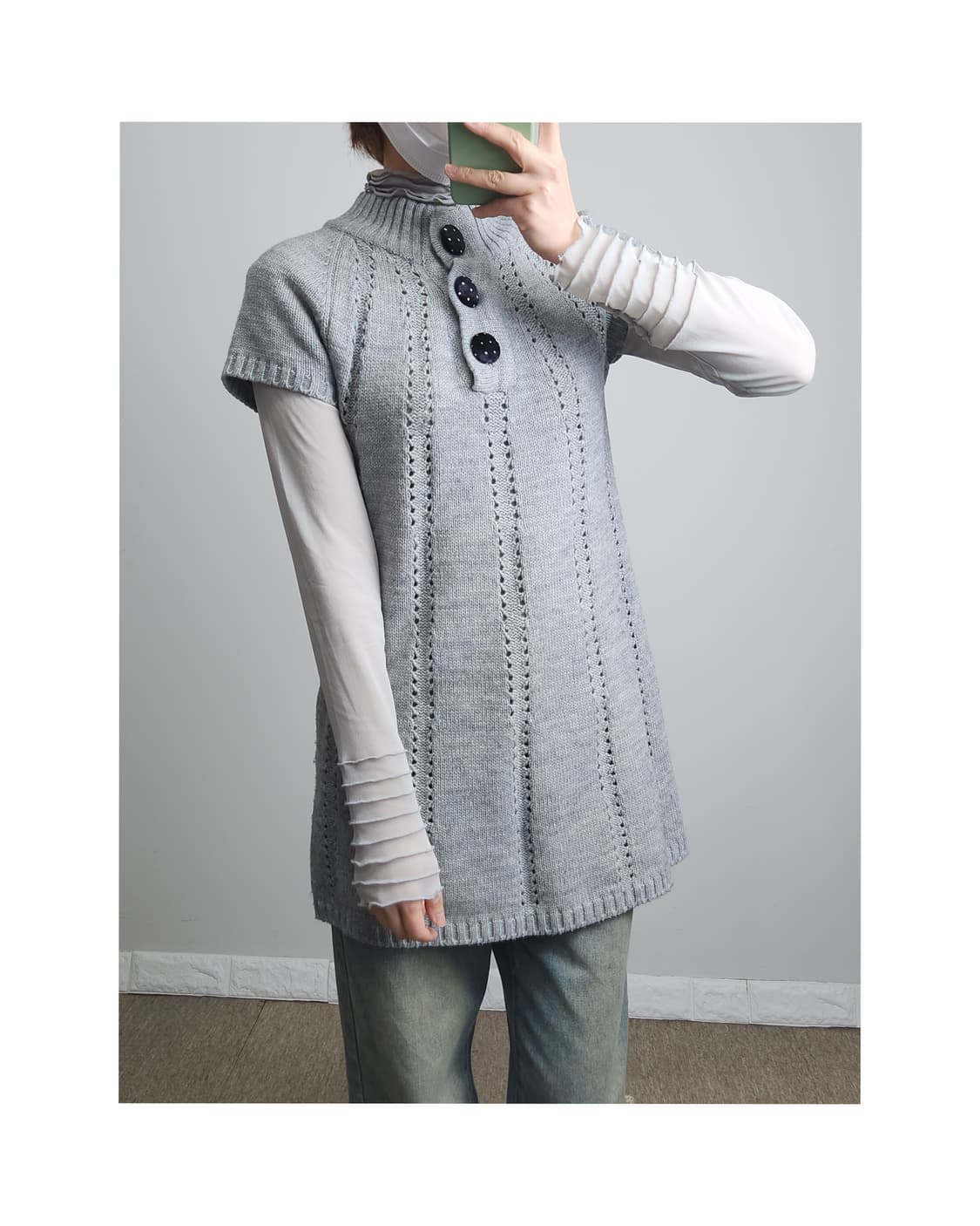 반소매 단추 롱 니트 상품이미지1