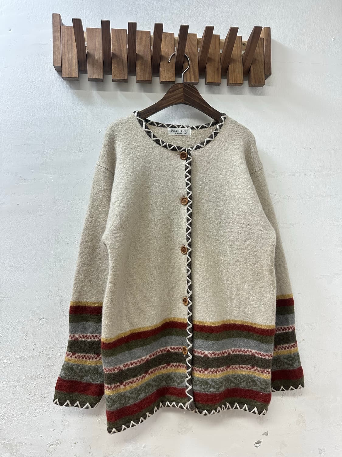일본빈티지 SAISON DE ELLE 울100% 우드 버튼 니트 가디건 상품이미지2