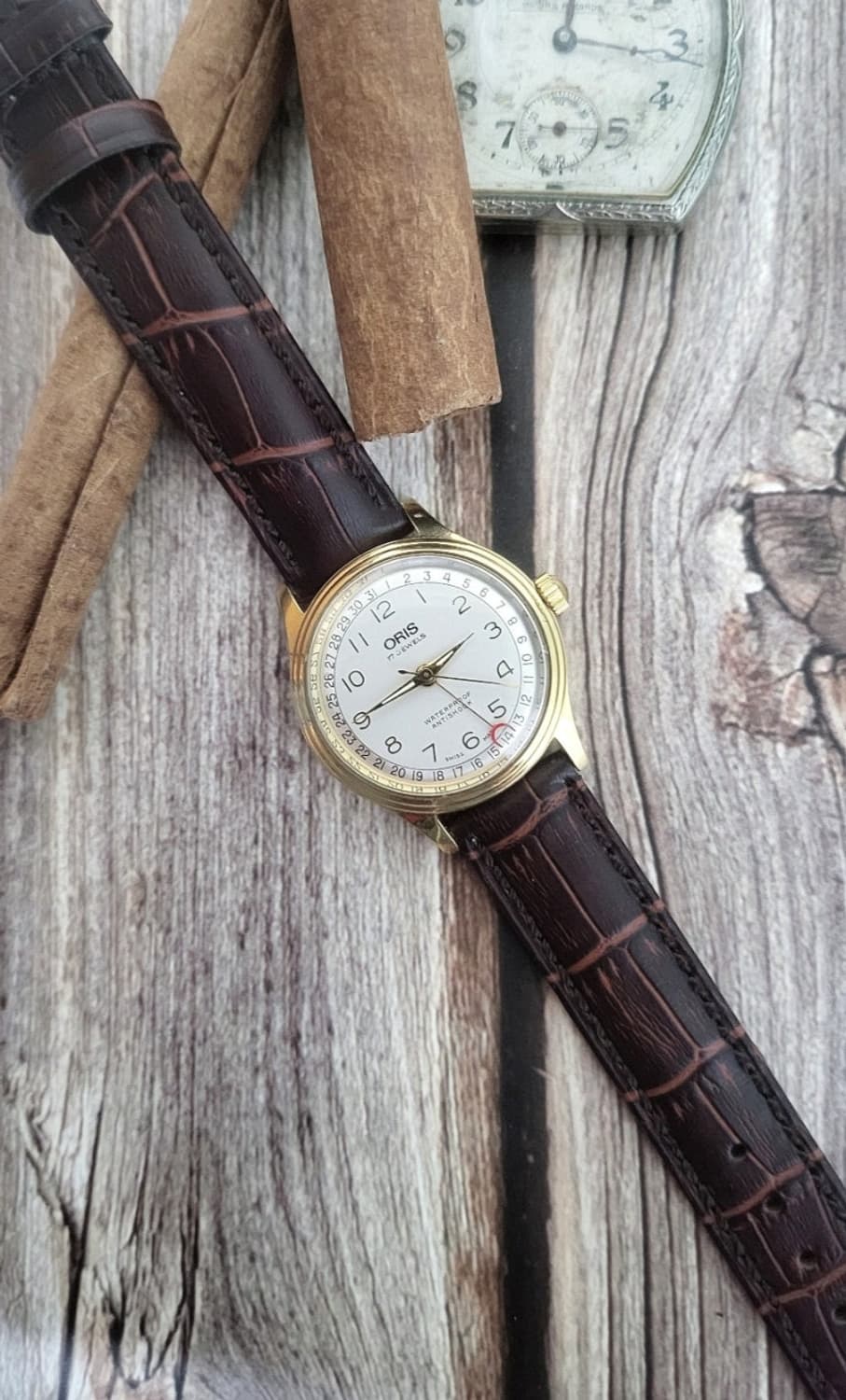 정품 빈티지 오리스 포인터 데이트 빅크라운 수동 시계 상품이미지2