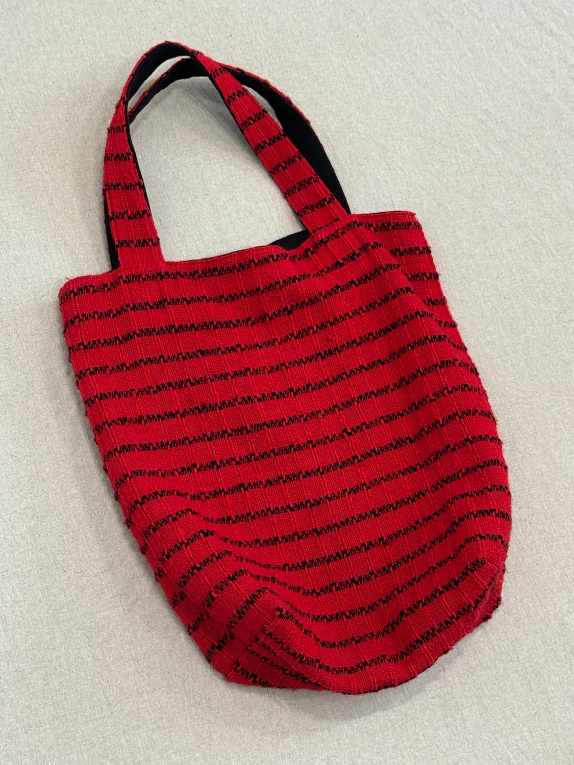 요지야마모토 울 스트라이프 레드 토트백 상품이미지2