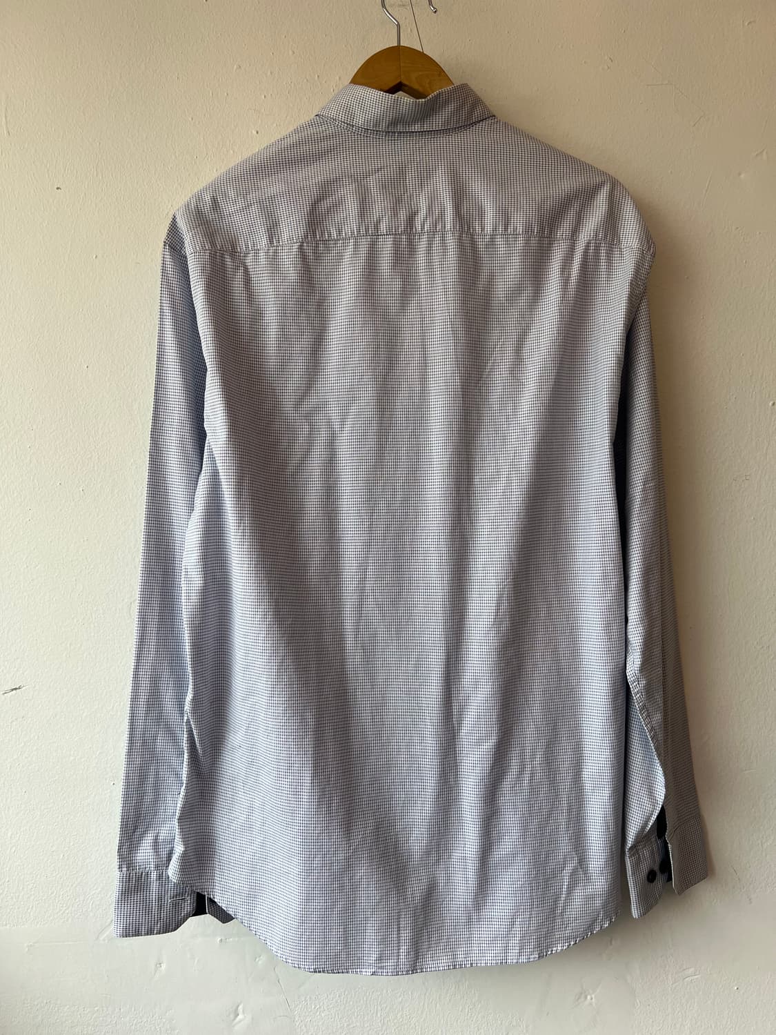 아르마니 꼴레지오니 남성 네이비블루체크 코튼긴팔셔츠 상품이미지3