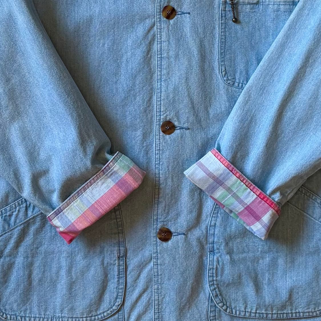 [102-105] 80s USA EAST WEST 샴브레이 데님 헌팅자켓 상품이미지5