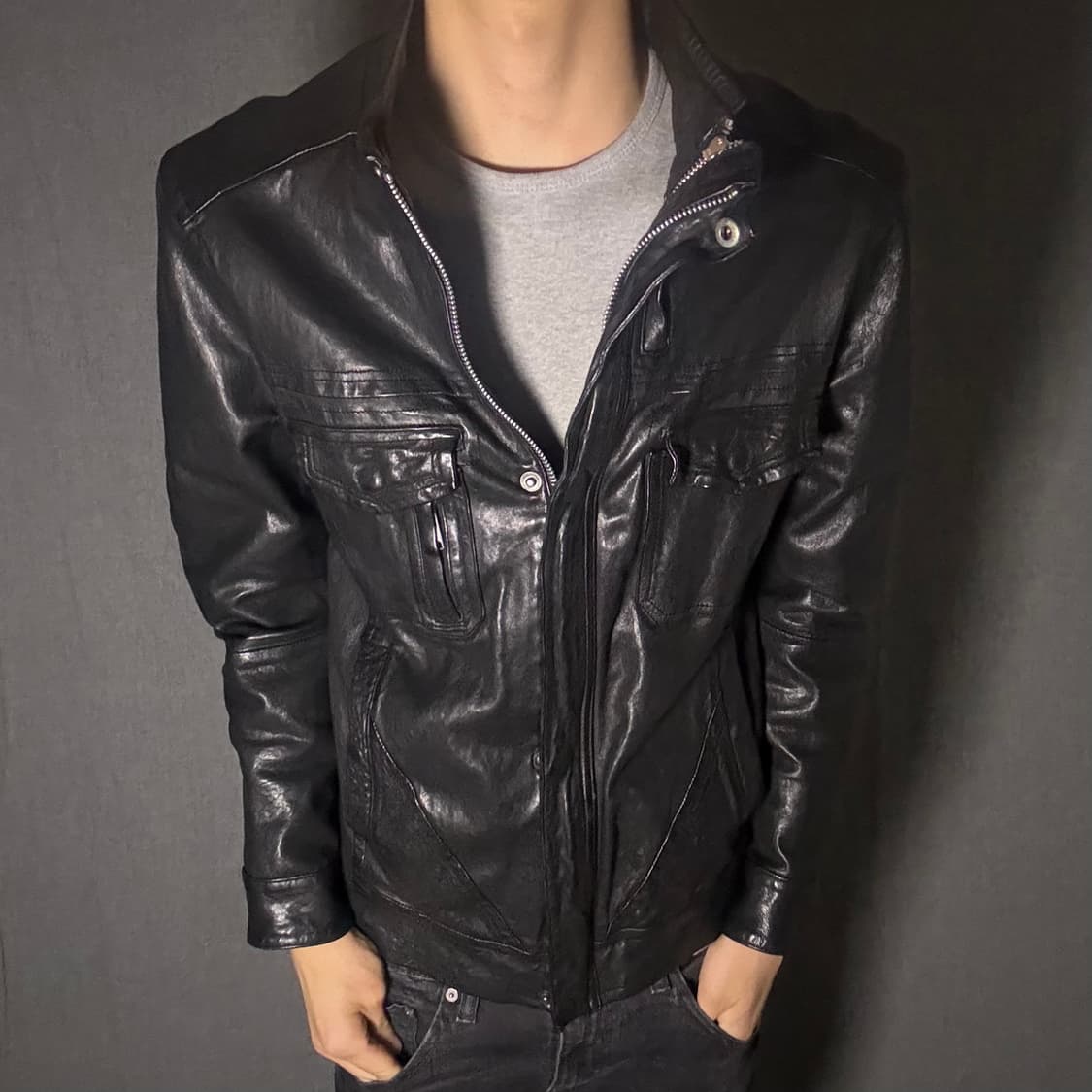 double zip-up ltaly leather jacket 상품이미지2