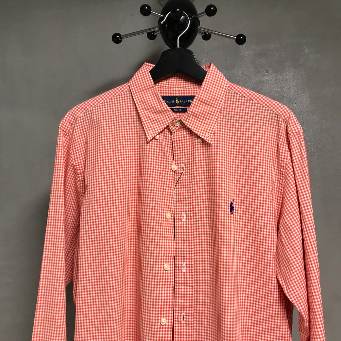 폴로 랄프로렌 깅엄 체크 셔츠 오렌지 L 상품이미지2
