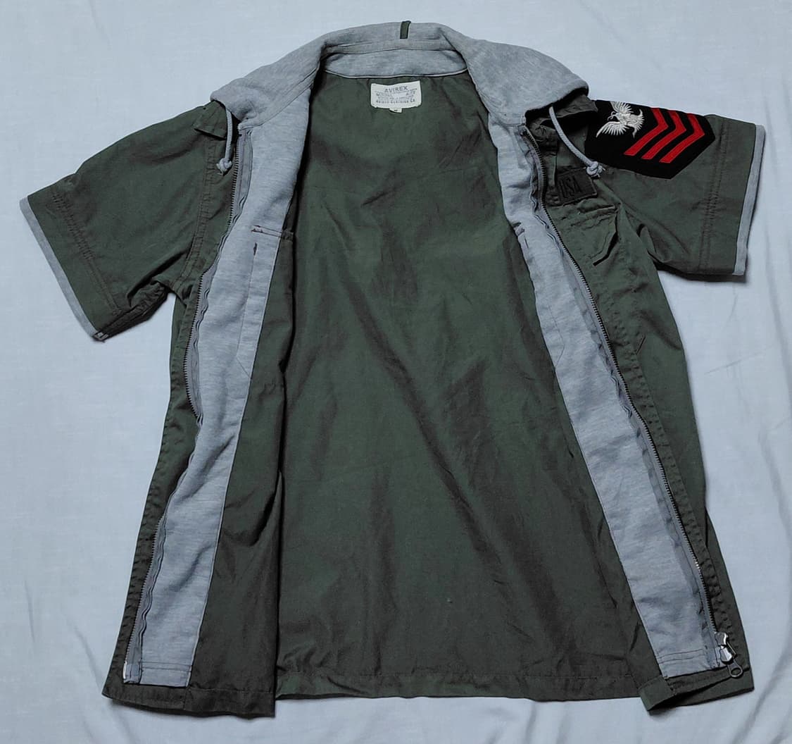 [M] 아비렉스(AVIREX) 밀리터리 패치 레이어드 반팔 후드 셔츠 상품이미지4