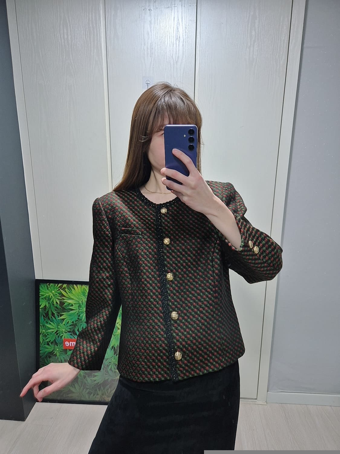 빈티지 체크 패턴 금장 버튼 자켓 상품이미지7