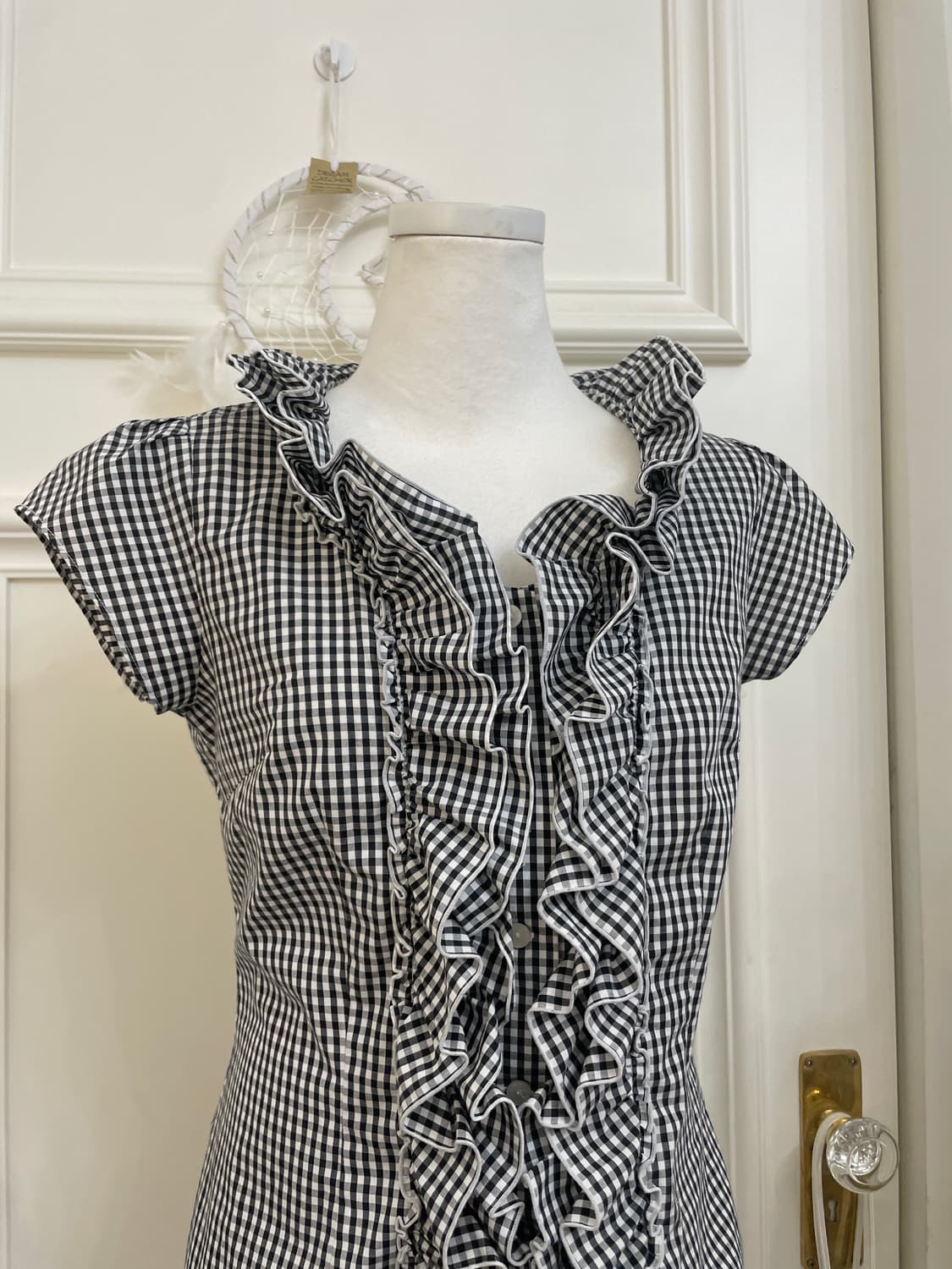 black gingham check shirring point cute 상품이미지5