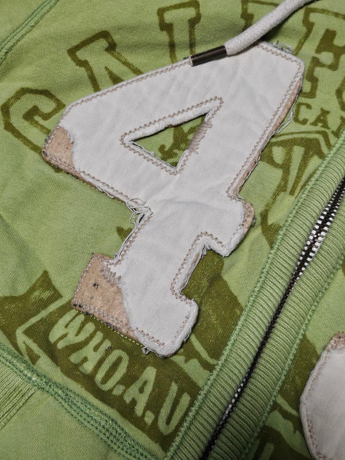 후아유 y2k 핀터깔 자수 후드집업 그린 M 상품이미지3