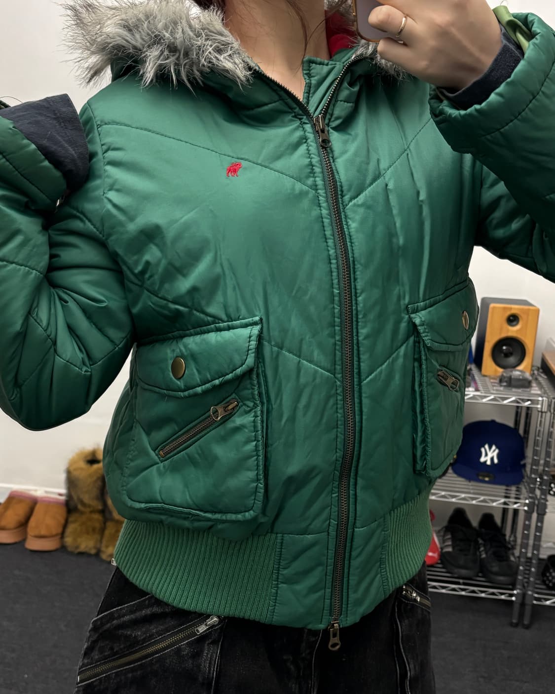 올드 빈티지 퍼 후드 경량 패딩 상품이미지2