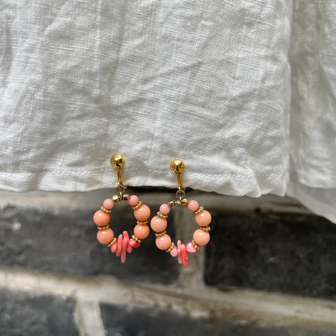 핑크 산호석 클립온 귀걸이 상품이미지1
