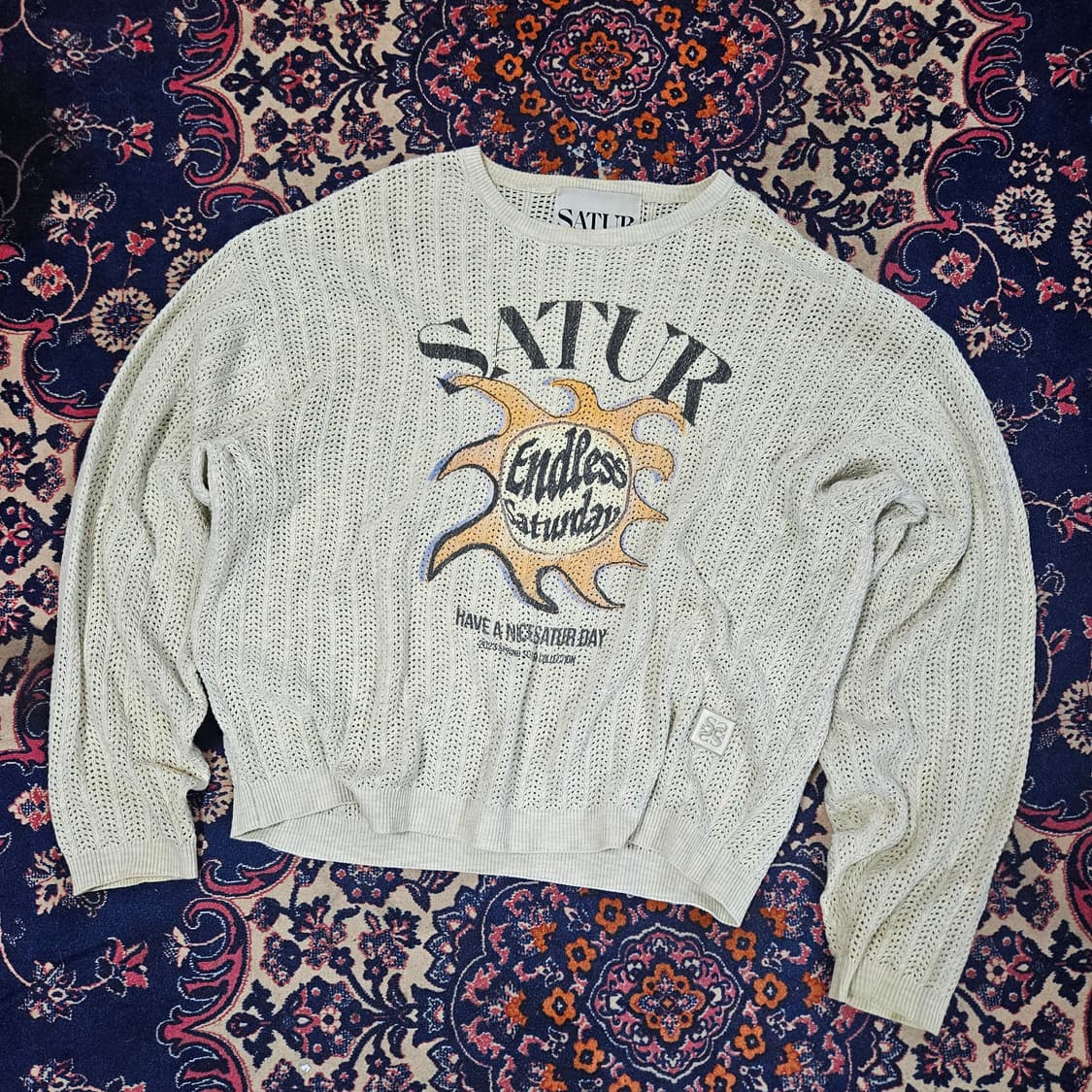 세터(Satur) 이비자 썬 레트로 그래픽 메시드 니트 Free 상품이미지1