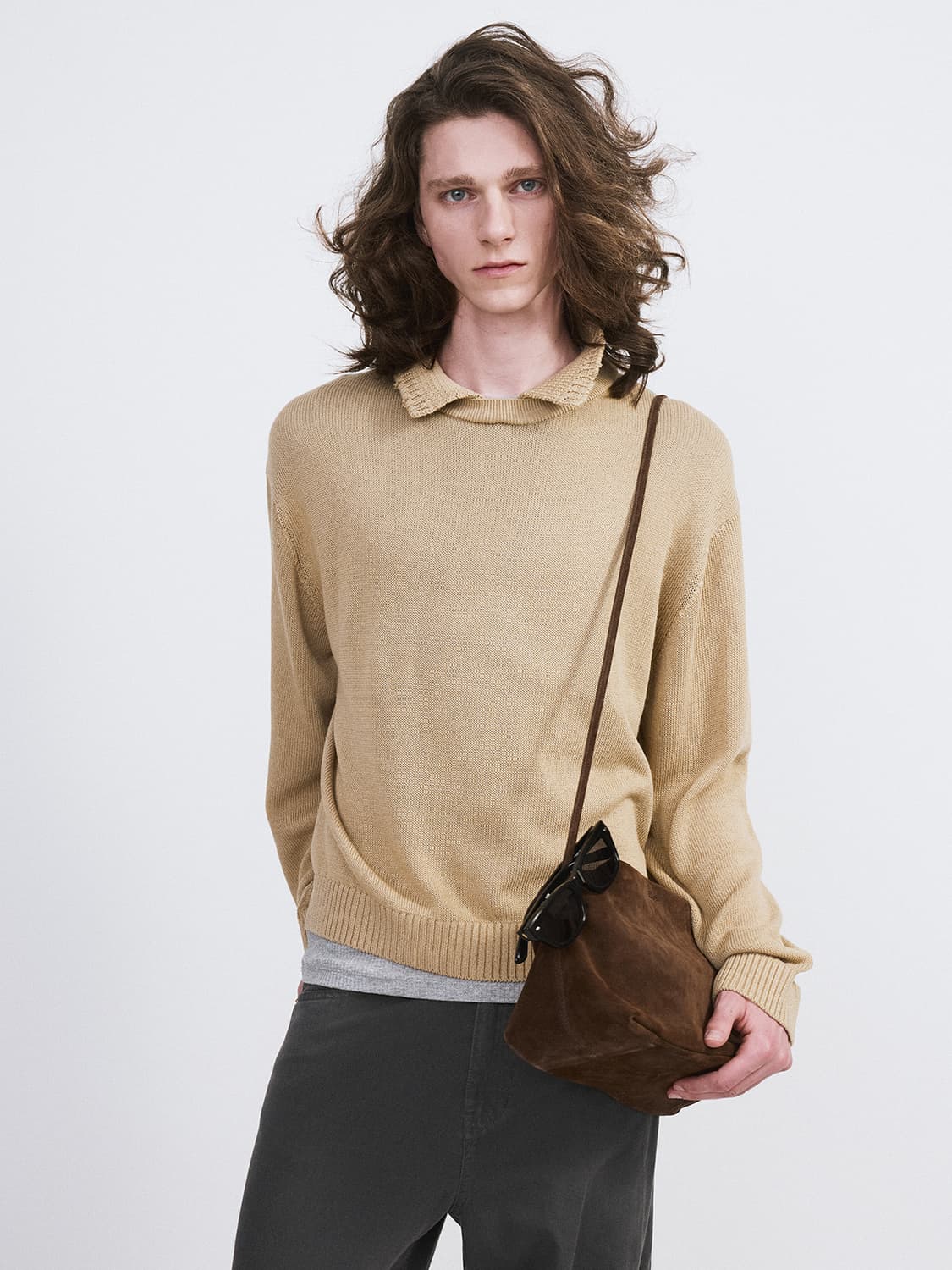 렉토 26SS 와플 카라 니트 베이지 카키 상품이미지1