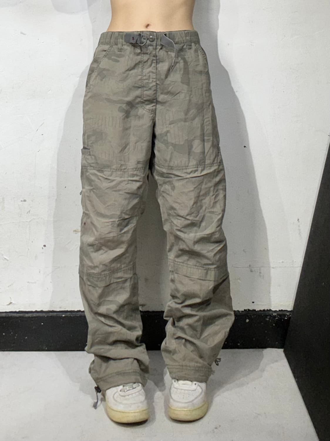 일본 빈티지 베이지 유틸리티 무릎 절개 카모 와이드 카고 팬츠   상품이미지2