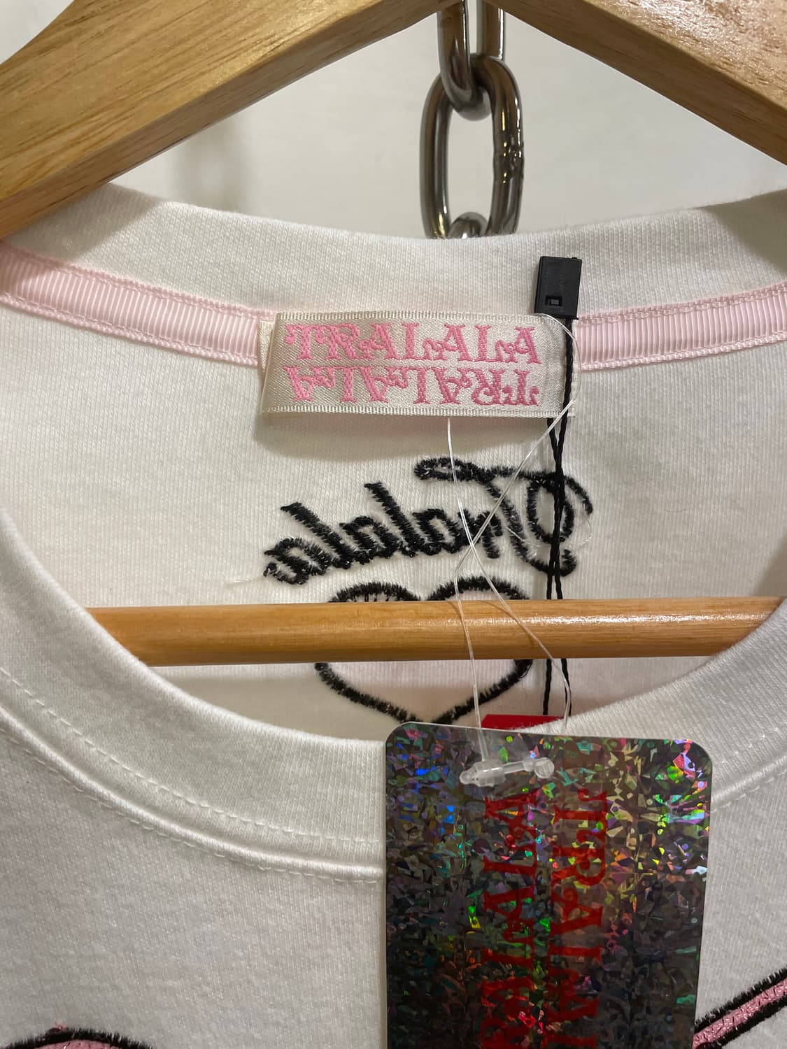 tralala 트랄랄라 글리터 핑크 레터링 화이트 티셔츠 상품이미지6