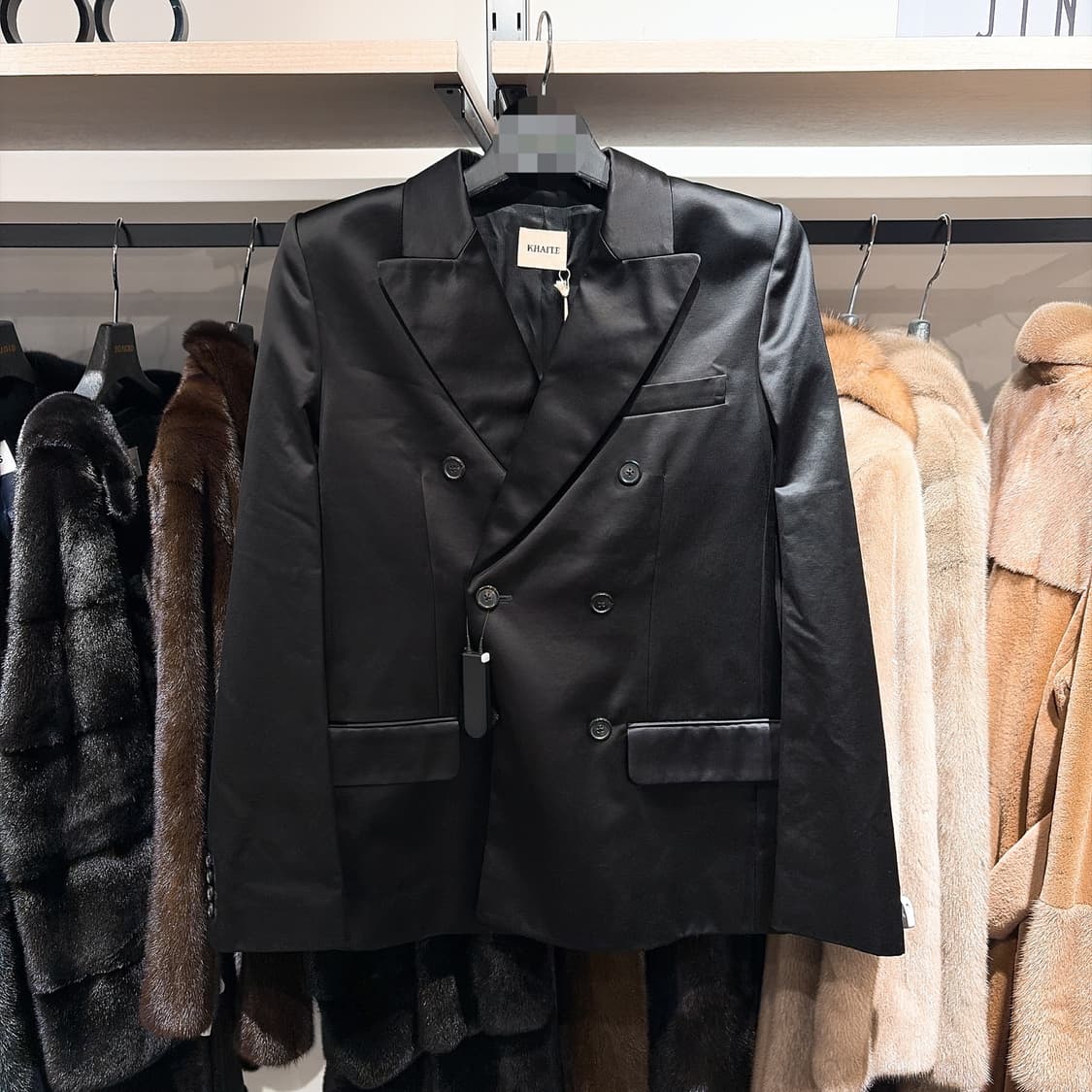 (정품/새상품) KHAITE 케이트 여성 블랙 새틴 더블 블레이저 자켓  상품이미지1