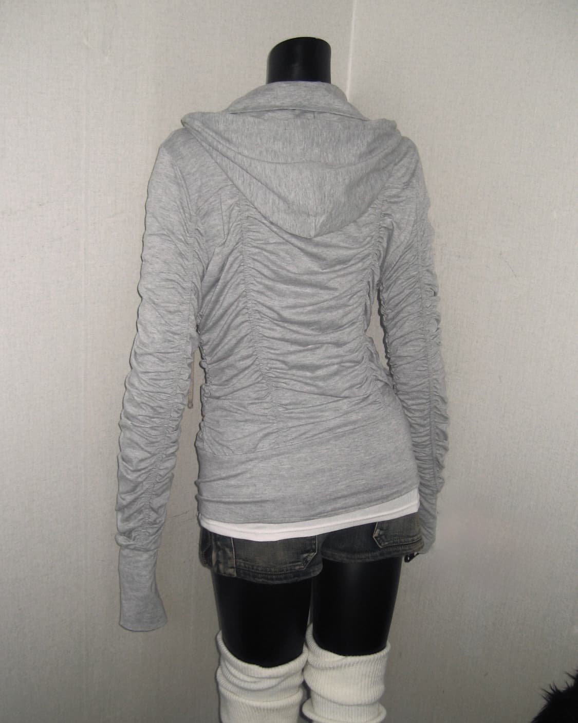 그레이 셔링 하이넥 후드집업 상품이미지3