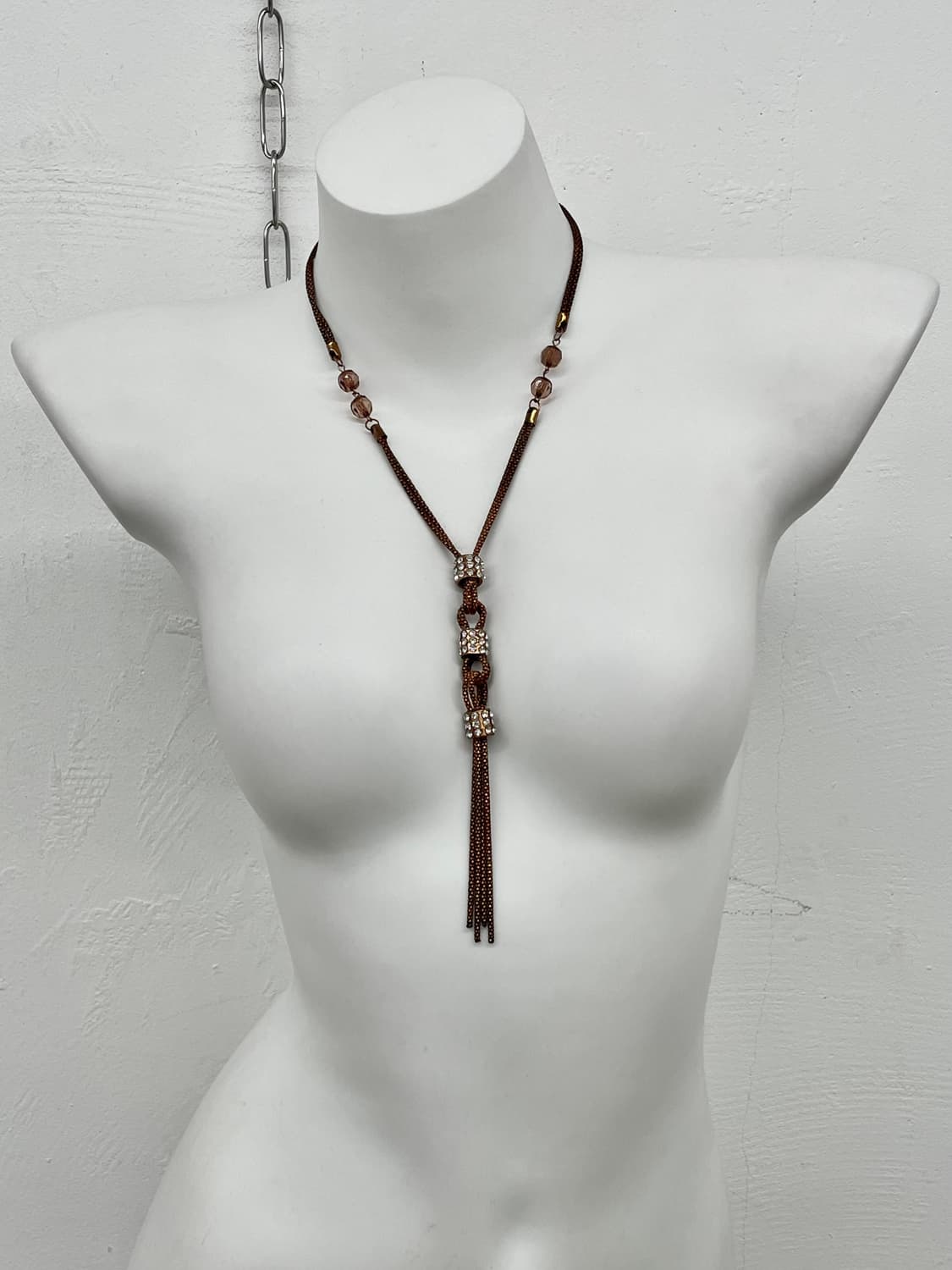 브라운 큐빅 드롭 태슬 네크리스 상품이미지5