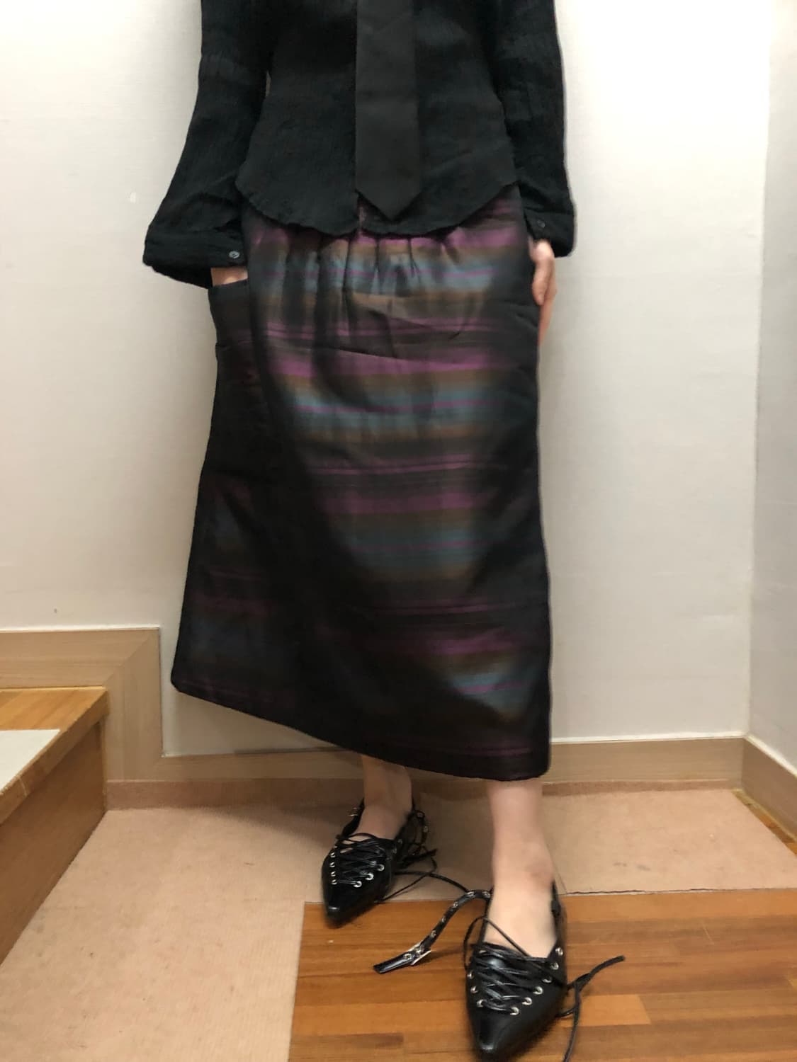 빈티지 블랙 오리엔탈 패딩 스커트 상품이미지4