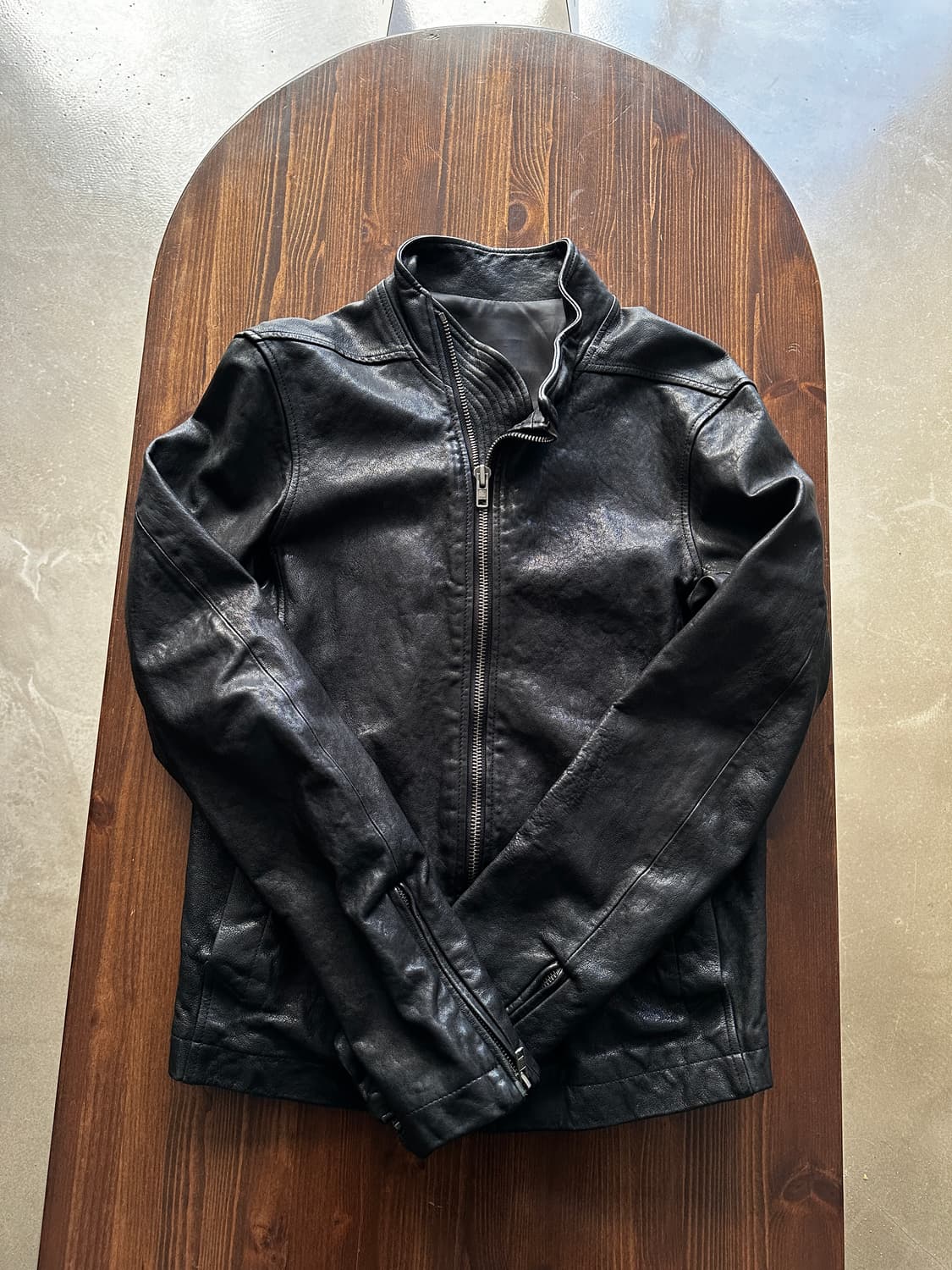 빈티지 블랙 레더 스탠드카라 미니멀 자켓  상품이미지1