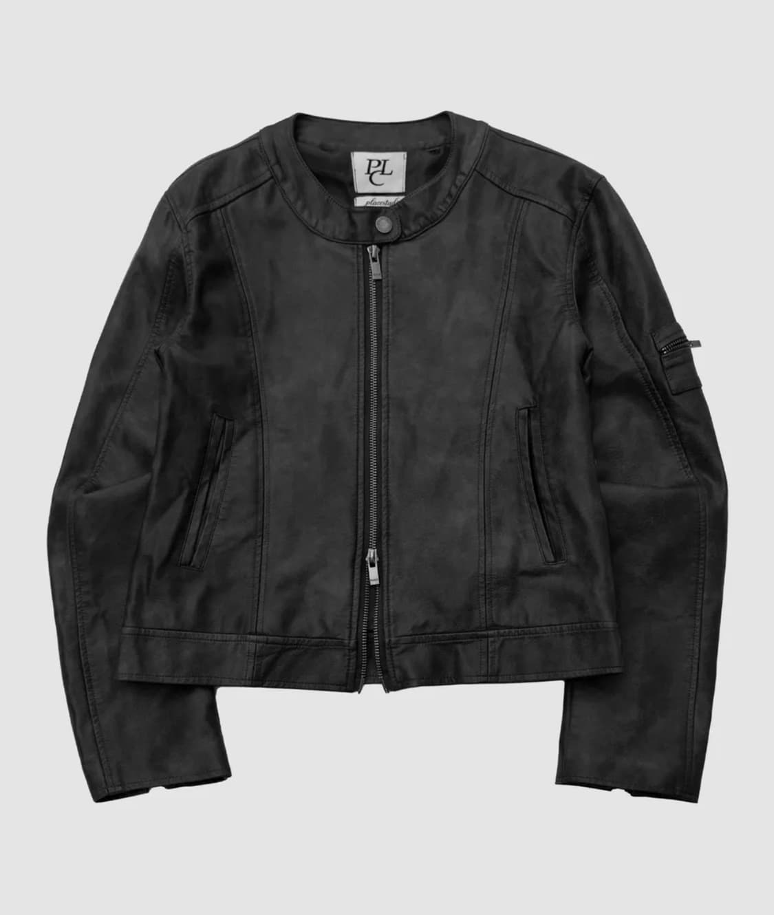 플레이스 스튜디오 레이싱 넥 버튼 슬림 라인 바이커 레더 라이더 자켓  상품이미지1