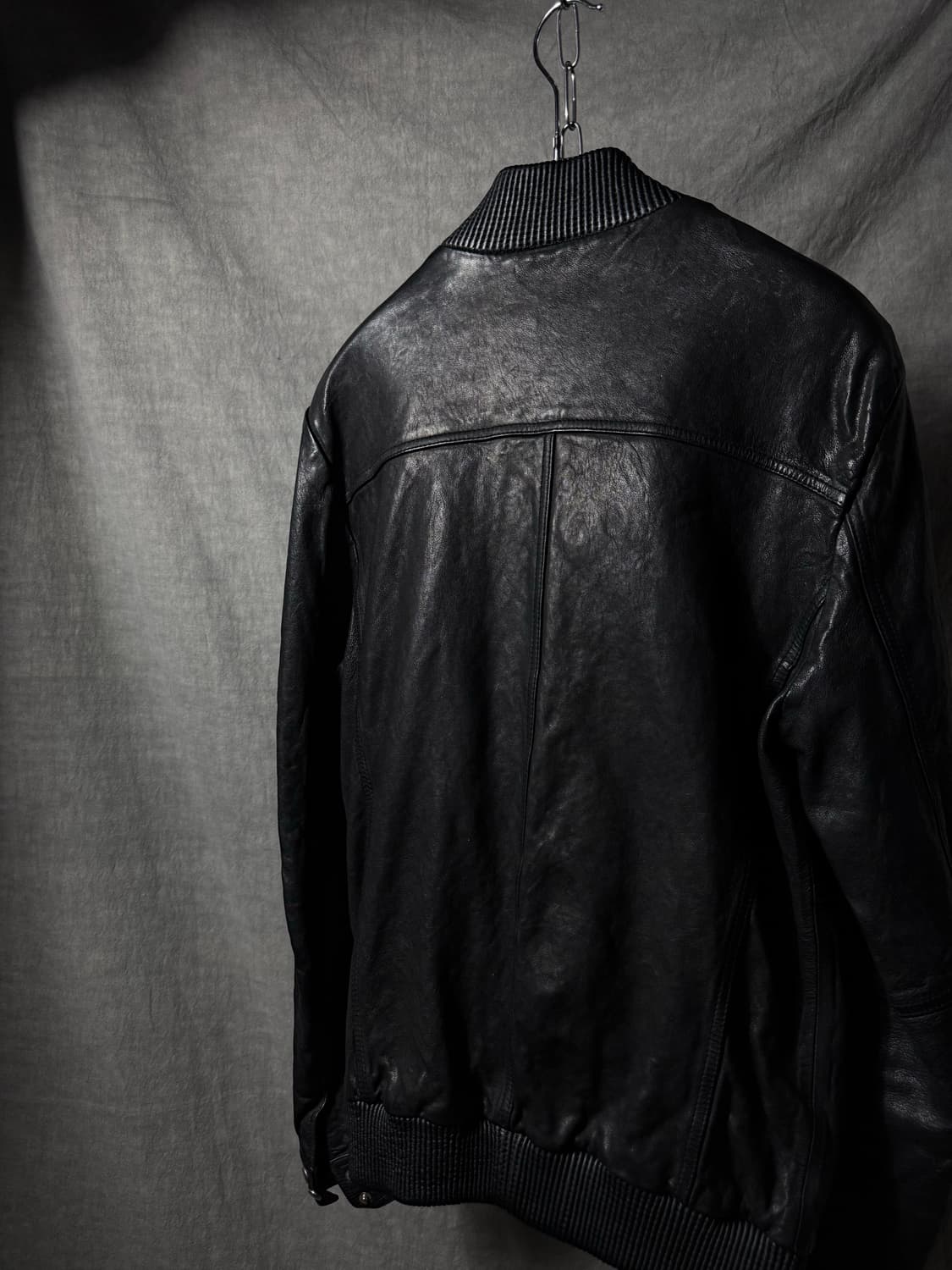 Vintage Black Leather Bomber Jacket 상품이미지6
