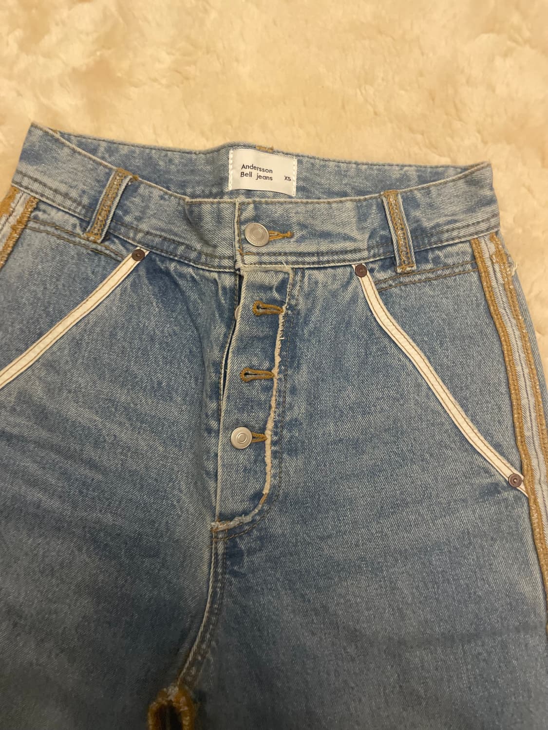 앤더슨벨 로우 컷 와이드 데님 팬츠 진 xs 상품이미지5