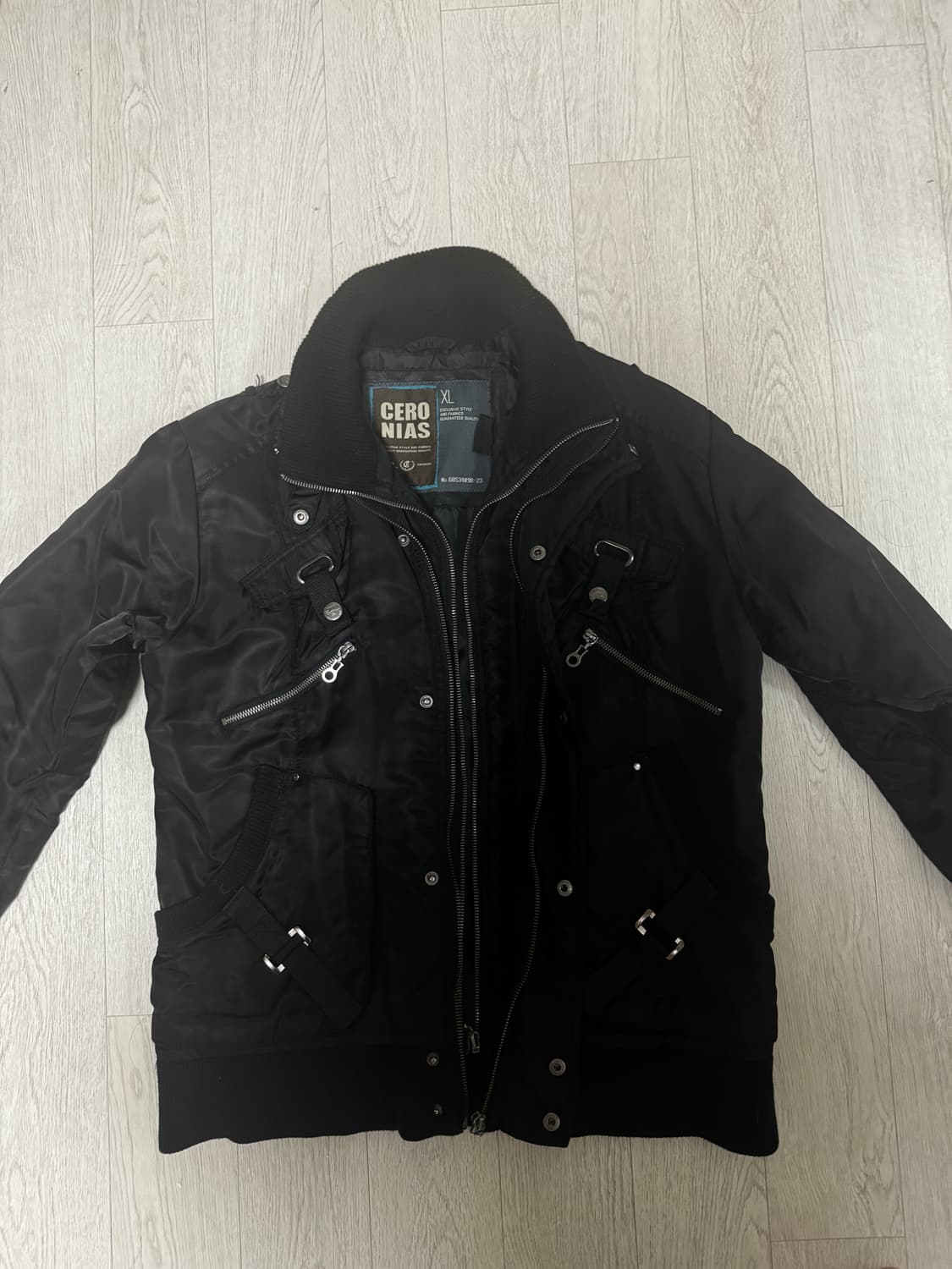 이중 나일론 바이커 니트 집업 상품이미지1