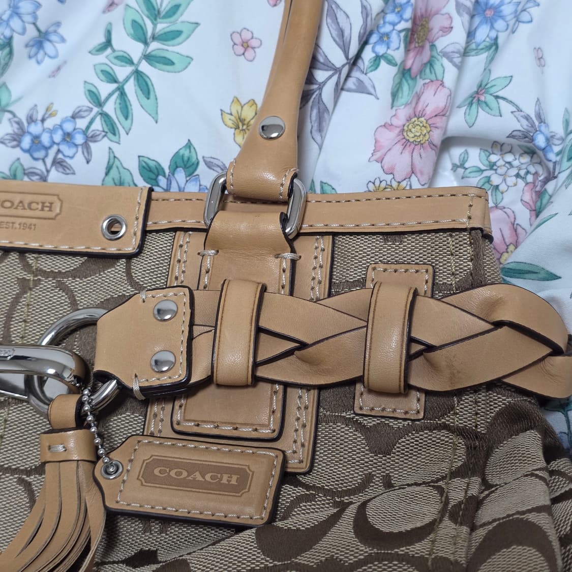 COACH 빈티지 정품 시그니처 브라운 키링 앤틱 토트숄더백 상품이미지6