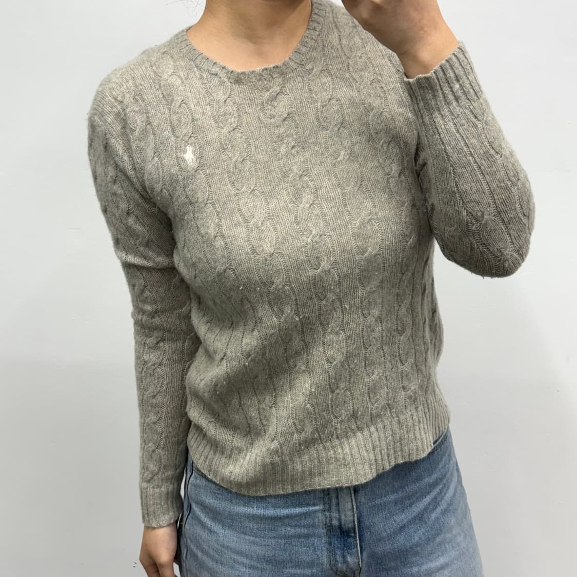 [M] 폴로 베이지그레이 케이블 울 니트 상품이미지1