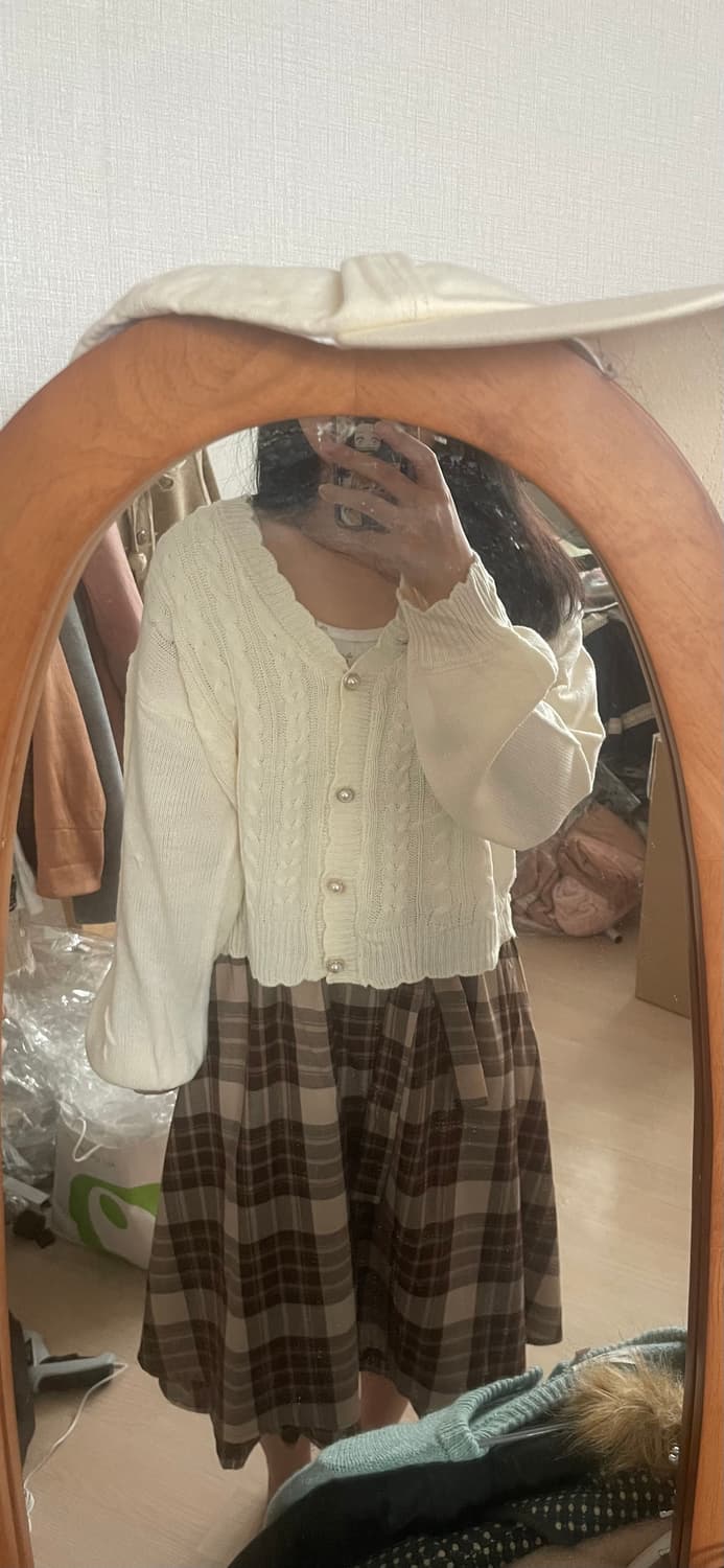 모리걸 빈티지 엑시즈팜 가디건 체크스커트 set🤍🤎 상품이미지5