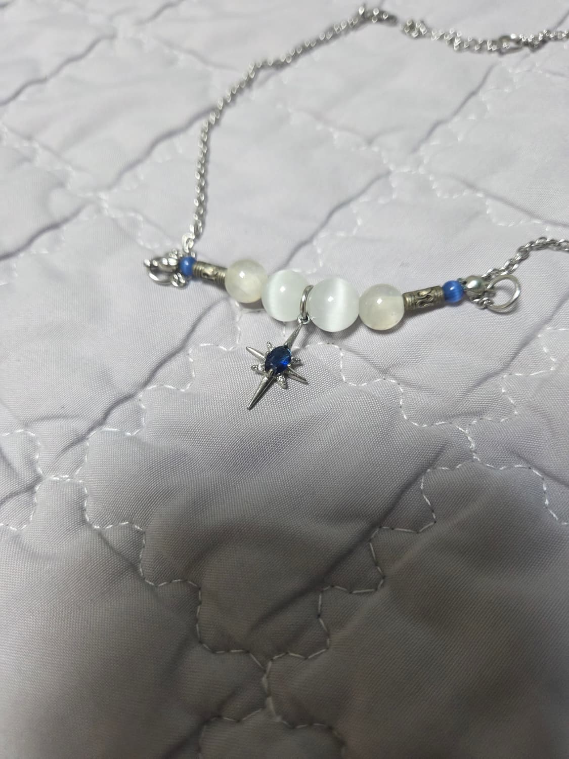 비즈 블루 실버 목걸이 상품이미지1