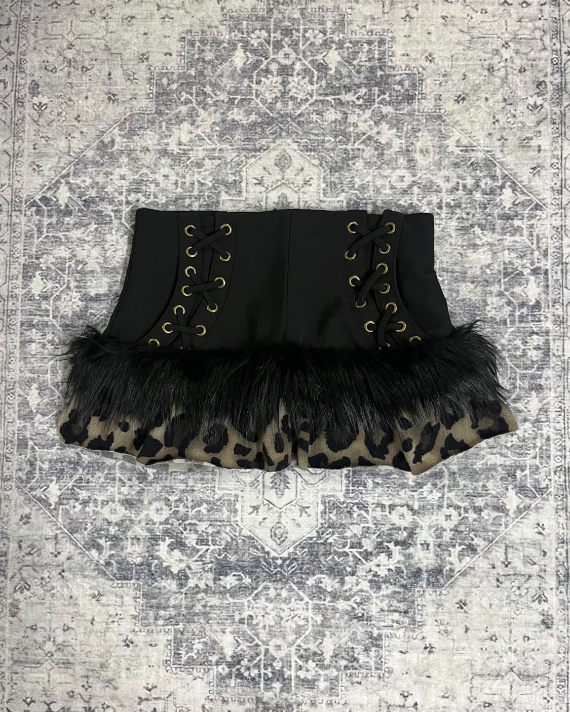 Gal Leopard Lace-Up Fur-Trimmed Skirt 상품이미지1