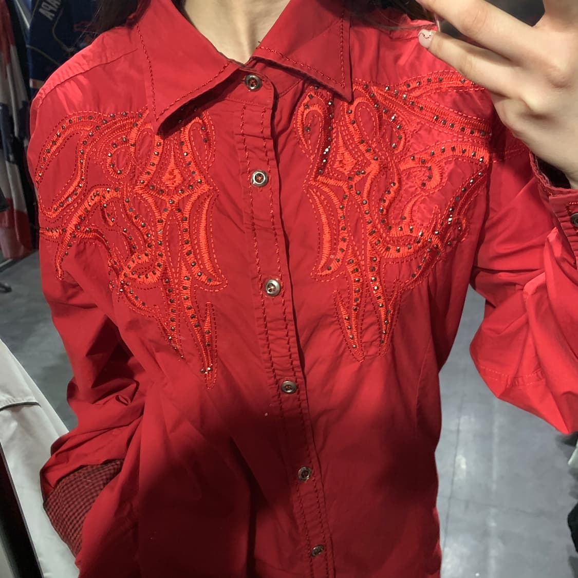 [IM] HouseofGods 하우스오브갓 스터드 자수 웨스턴 셔츠 레드 상품이미지5