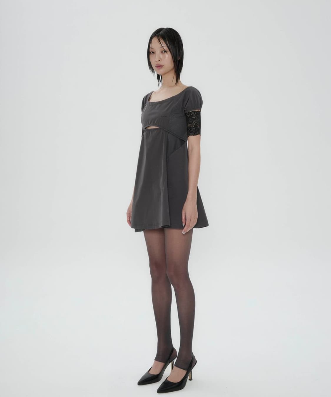 오호스 원피스 cap slit mini dress charcoal 상품이미지1