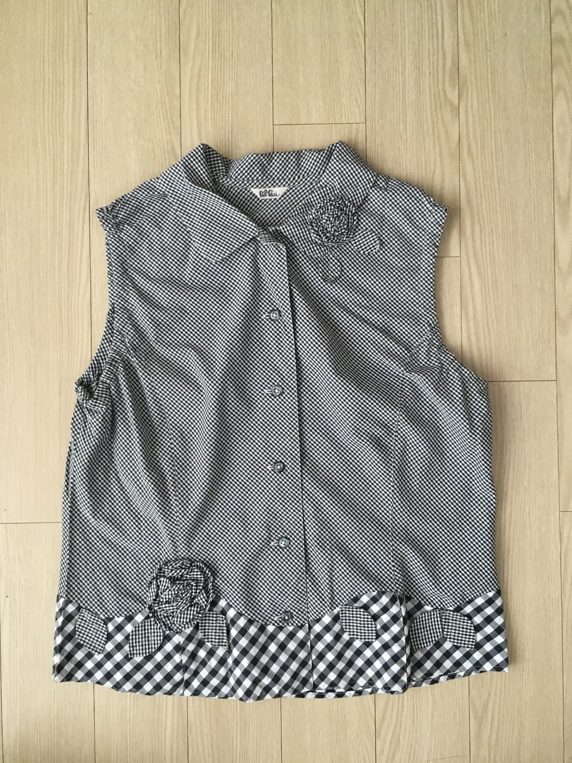 빈티지 꽃 체크 민소매 블라우스 베스트 상품이미지3